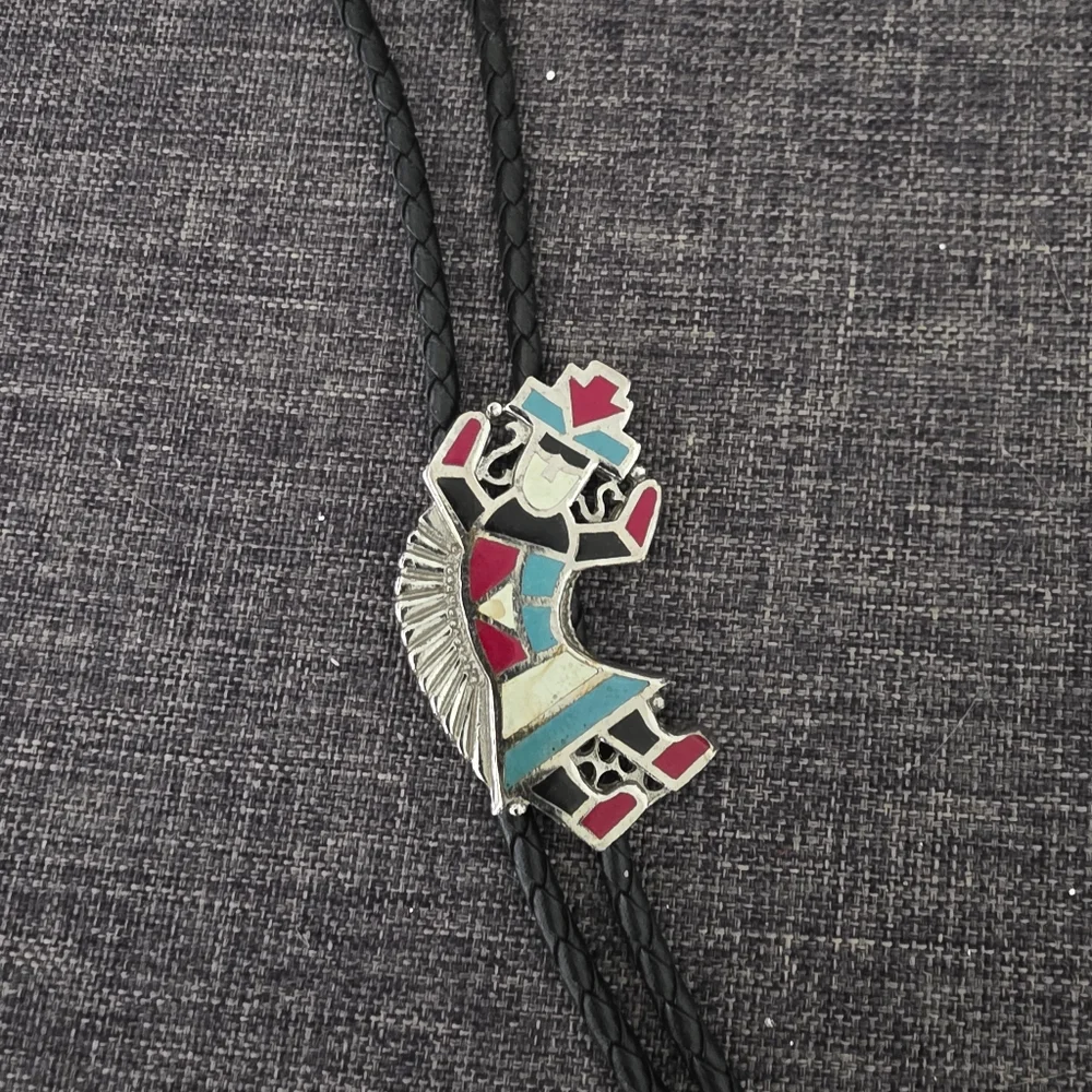 Southwest-Inspired Bolo Tie with Colorful Kokopelli Accent